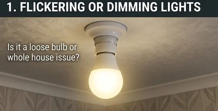 A modern LED bulb flickering in a UK living room